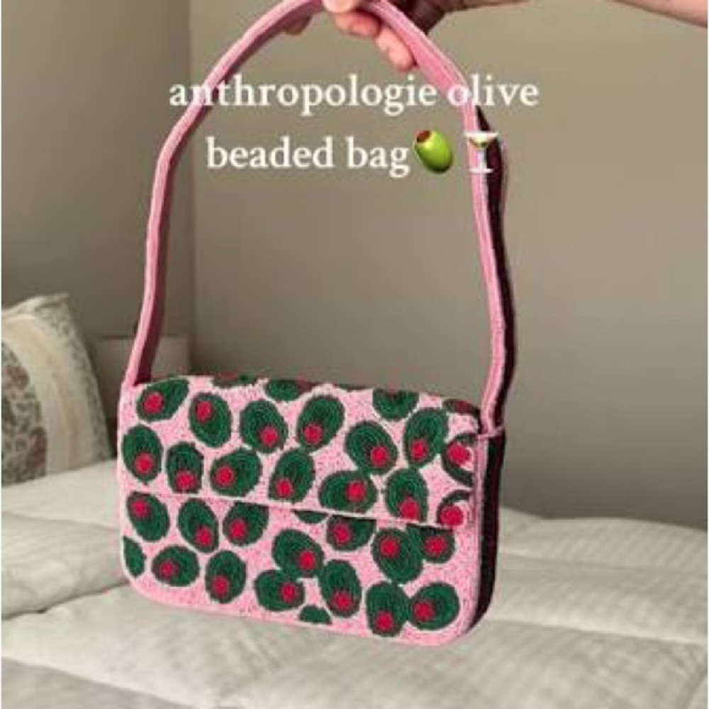 Anthropologie Pink and Green Beaded Bag